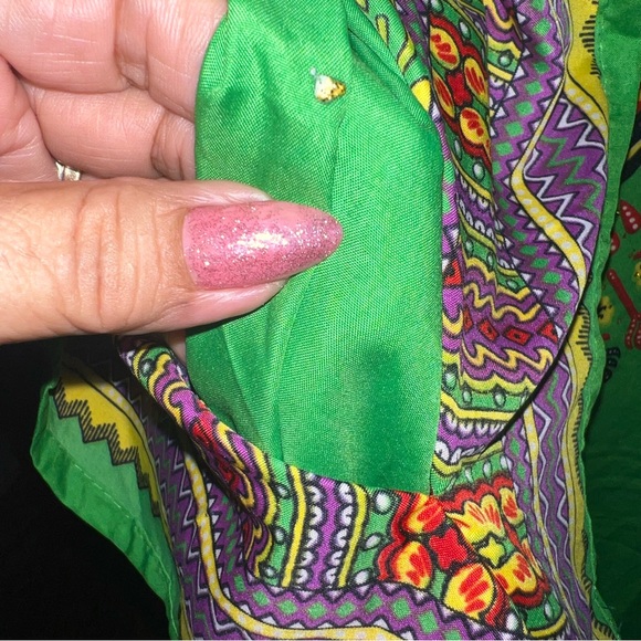 Sante Classics Green Purple Gold Dashiki Silky Sparkly Tunic Boho Coverup Top - Picture 13 of 16
